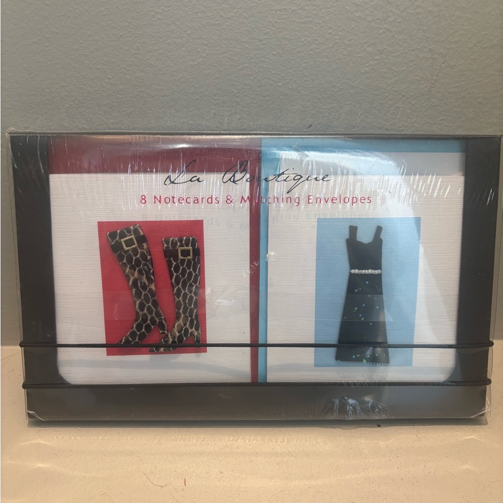 NWT- 8 Fashion La Boutique Notecards Envelopes little black dress snakeskin boot